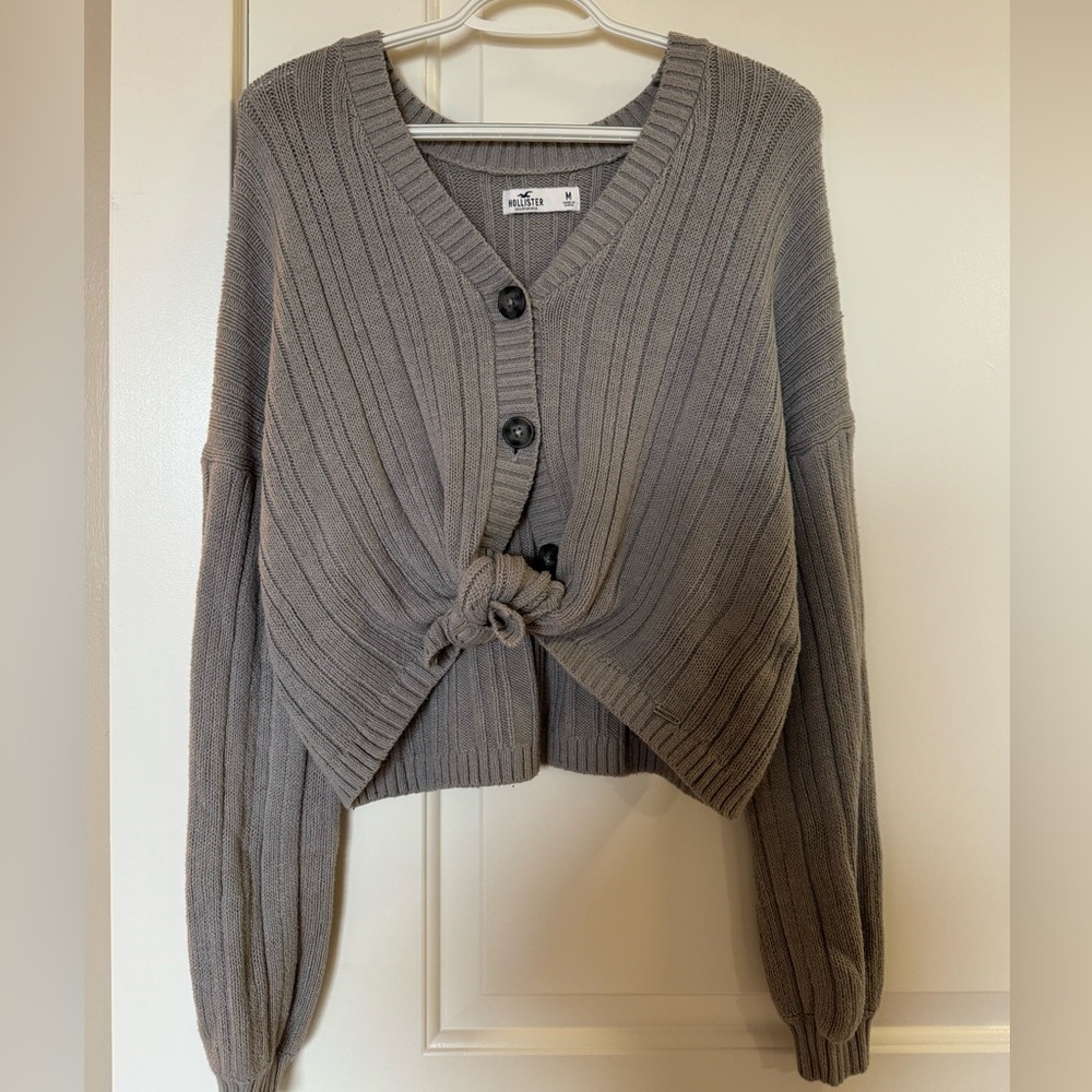 Hollister Gray Button-Up Sweater/Cardigan (optional tie)